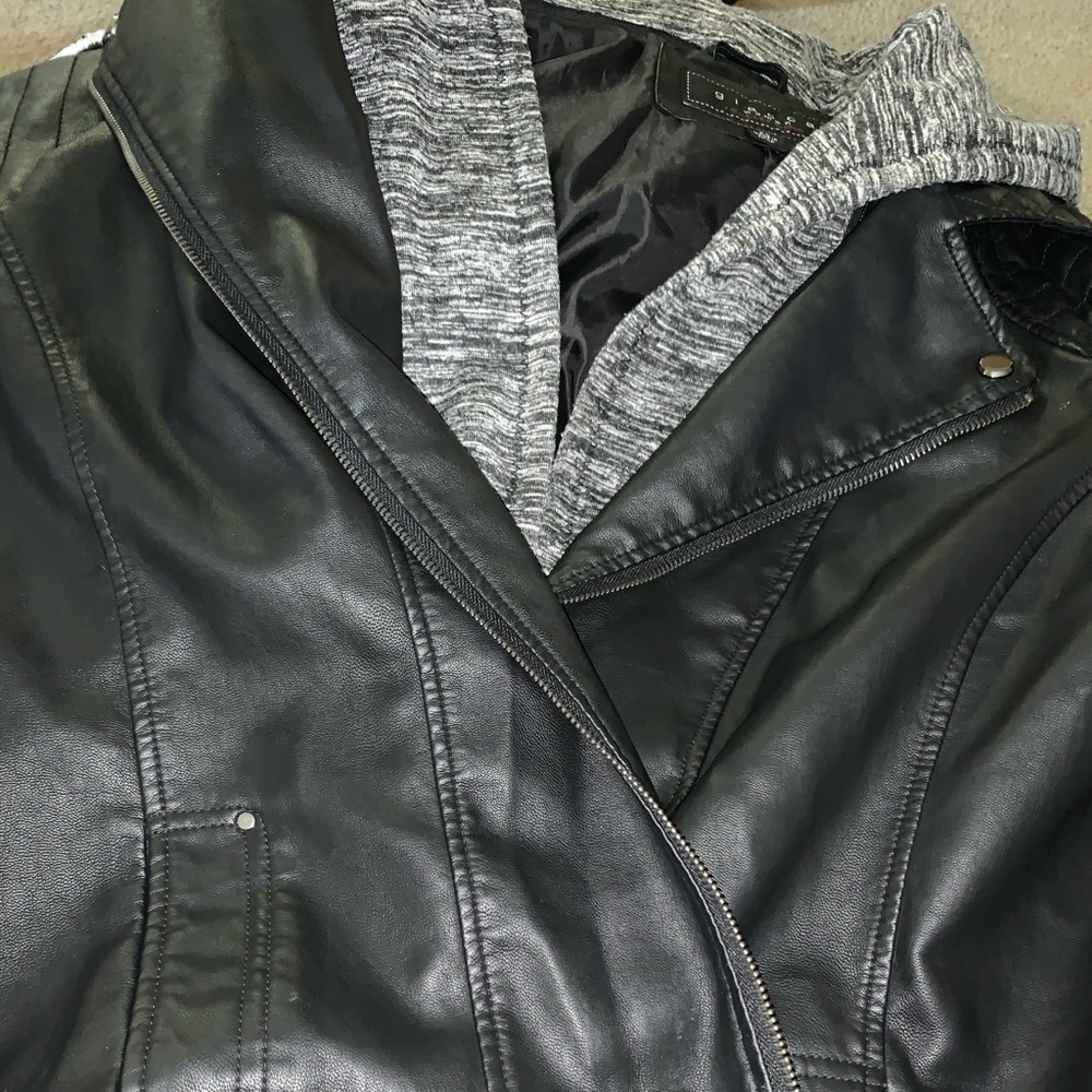 Leather hooded jacket